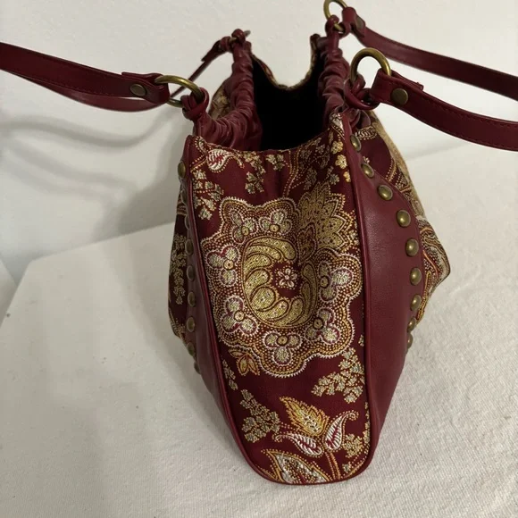 Isabella Fiore Leather & Tapestry Small Shoulder or Handbag With Studs Detail - Picture 16 of 16